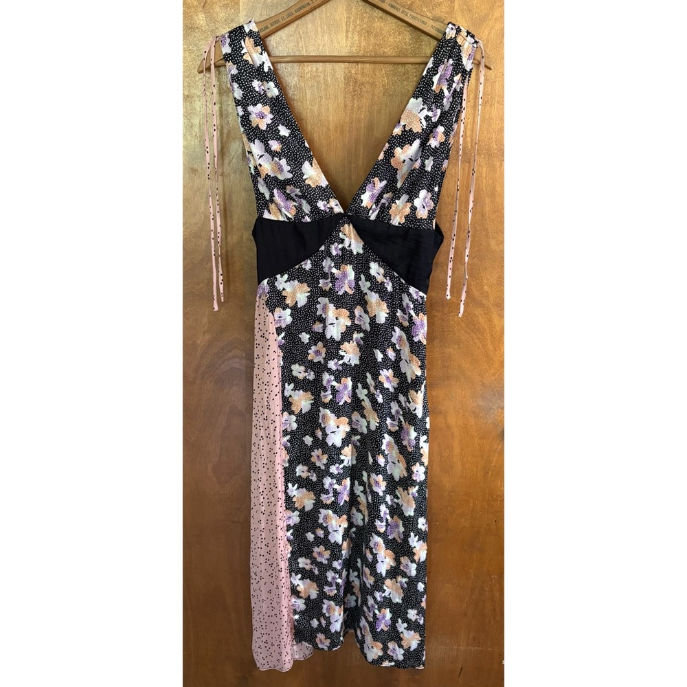 Urban Outfitters Floral Patchwork Mixed Print Midi Slip Dress Satin Polka Dot